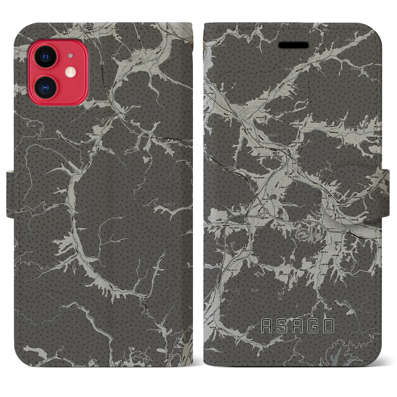 【朝来(兵庫県)】地図柄iPhoneケース(手帳タイプ)モノトーン・iPhone 11 用