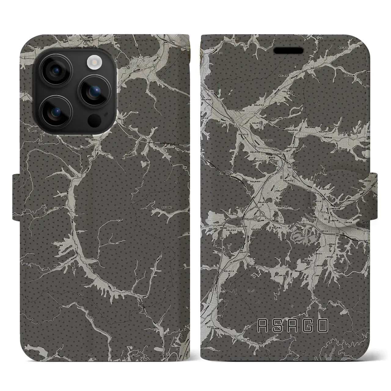 【朝来(兵庫県)】地図柄iPhoneケース(手帳タイプ)モノトーン・iPhone 16 用