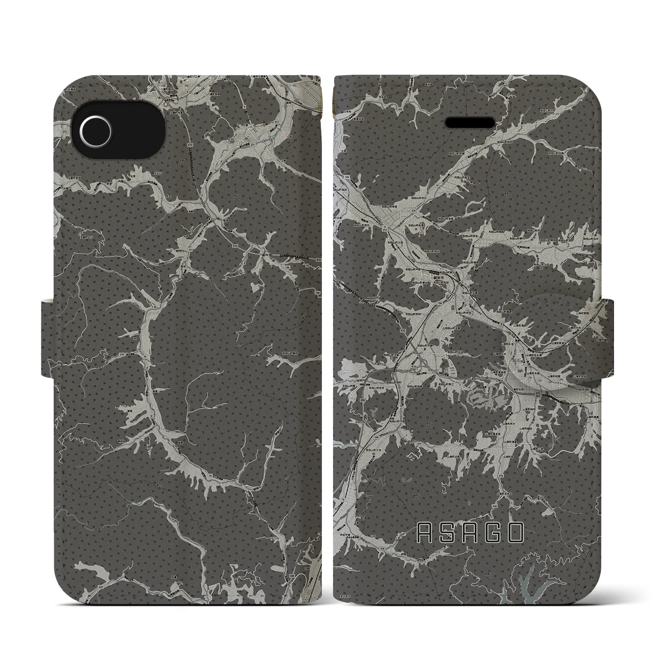 【朝来(兵庫県)】地図柄iPhoneケース(手帳タイプ)モノトーン・iPhone SE(第3 / 第2世代) / 8 / 7 / 6s / 6 用