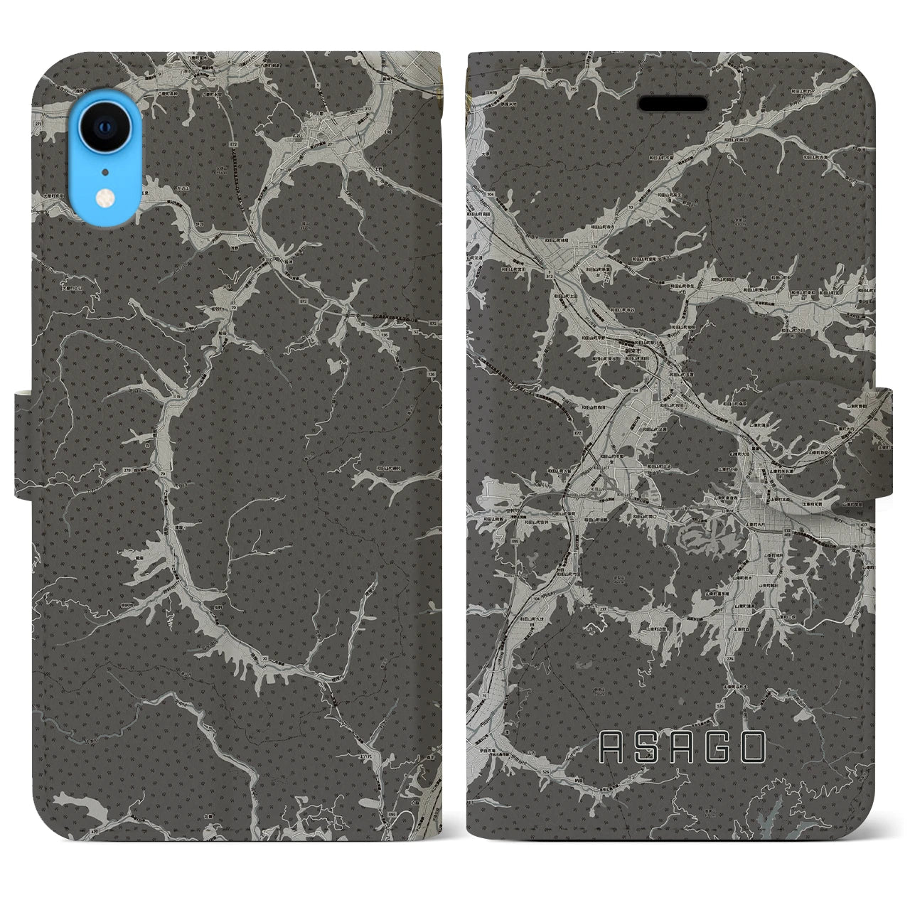 【朝来(兵庫県)】地図柄iPhoneケース(手帳タイプ)モノトーン・iPhone XR 用