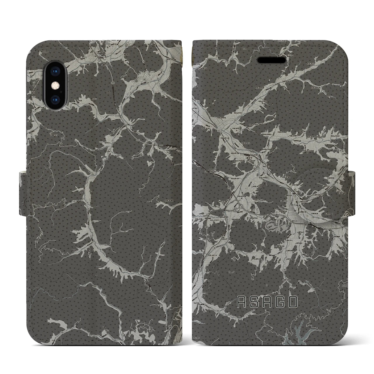 【朝来(兵庫県)】地図柄iPhoneケース(手帳タイプ)モノトーン・iPhone XS / X 用