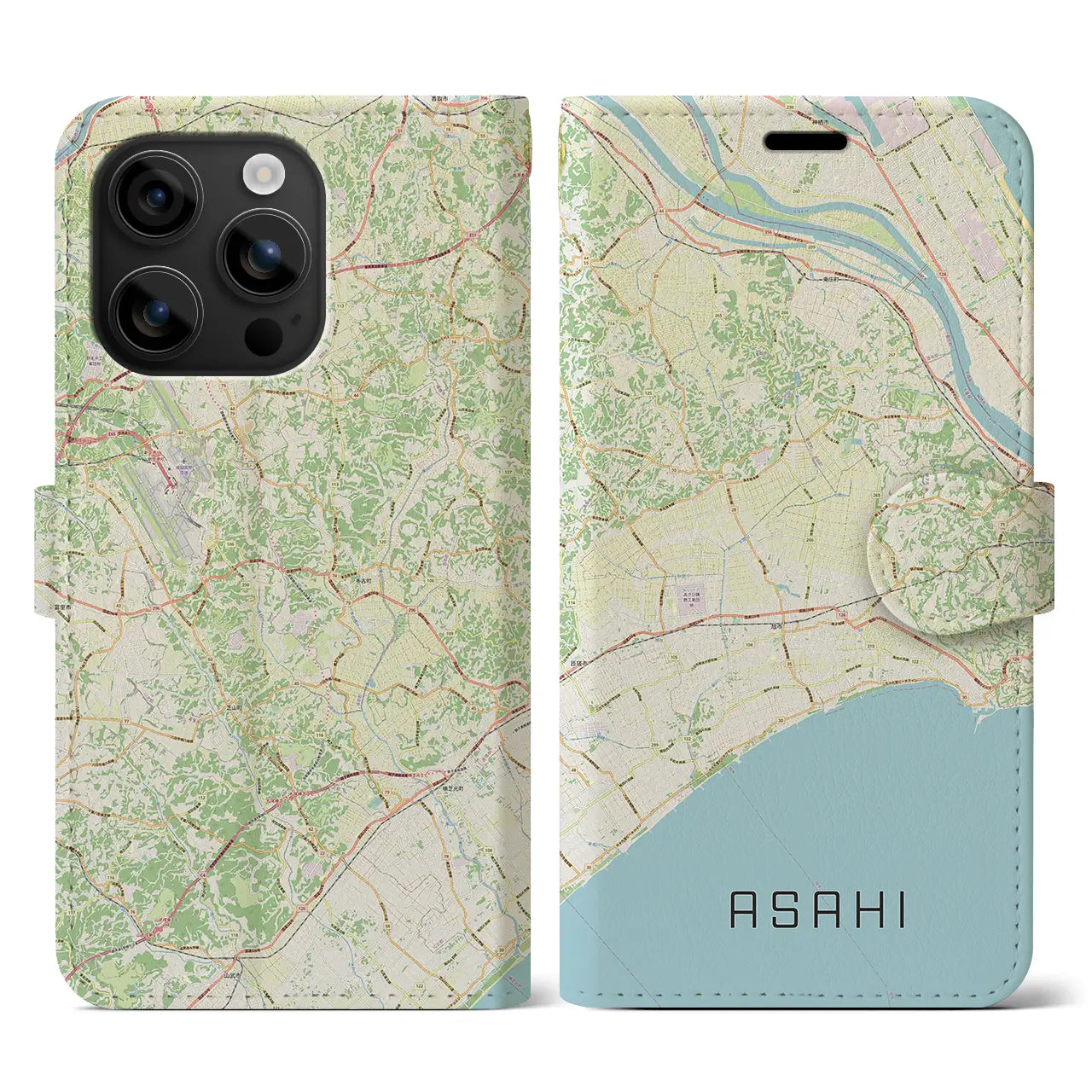 【旭(千葉県)】地図柄iPhoneケース(手帳タイプ)ナチュラル・iPhone 16 用
