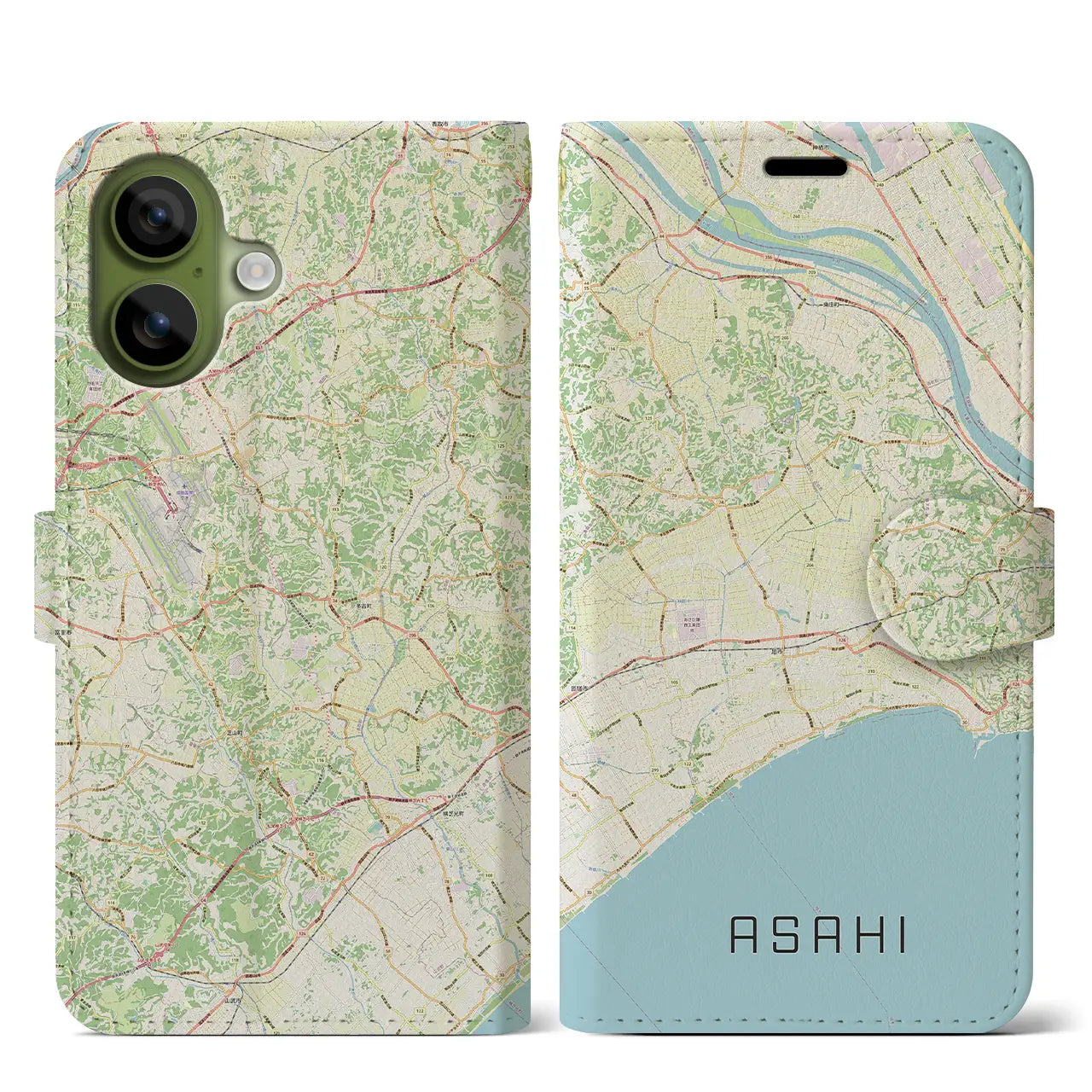 【旭(千葉県)】地図柄iPhoneケース(手帳タイプ)モノトーン・iPhone 17 Pro Max 用