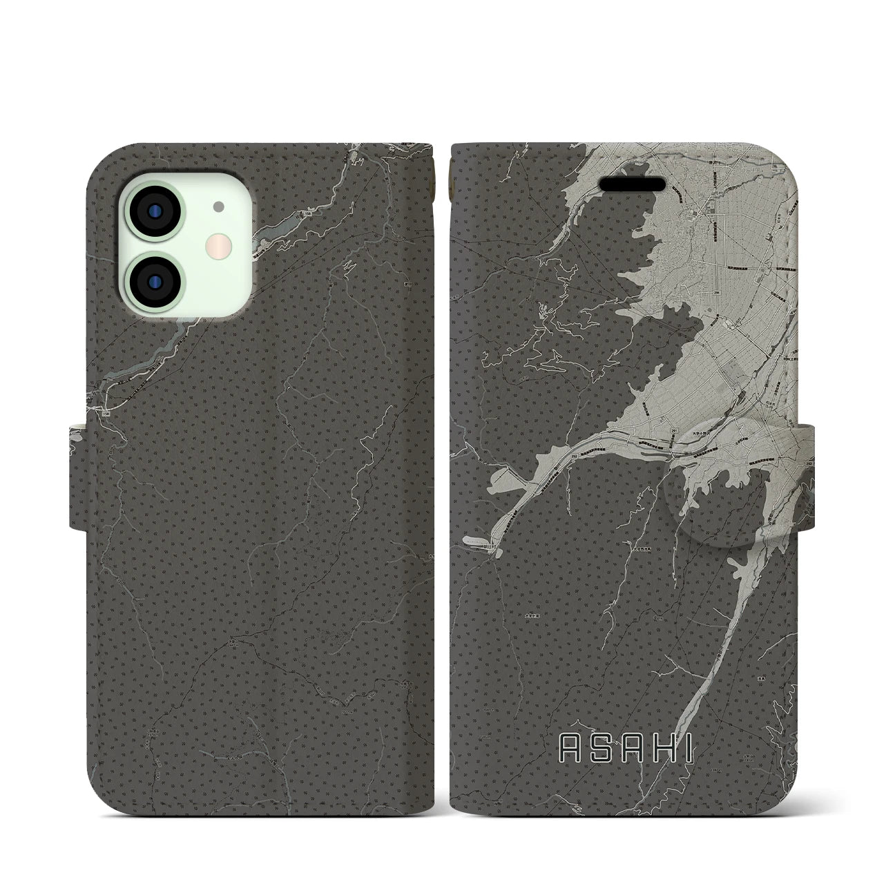 【朝日(長野県)】地図柄iPhoneケース(手帳タイプ)