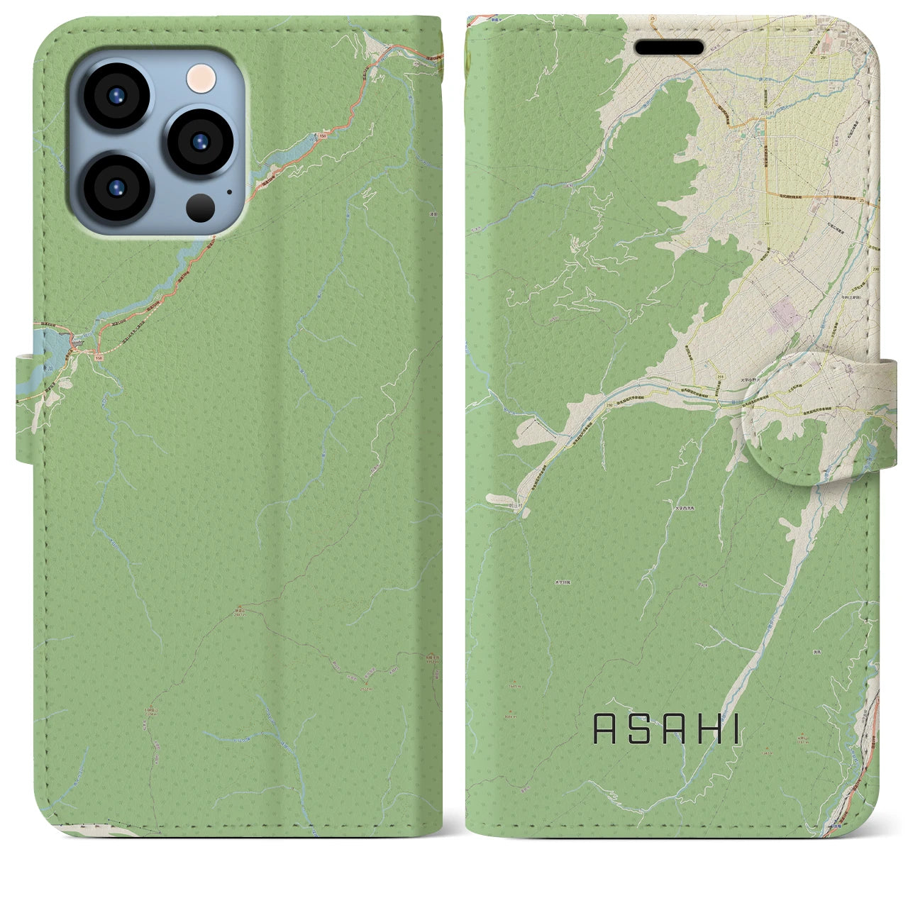 【朝日(長野県)】地図柄iPhoneケース(手帳タイプ)