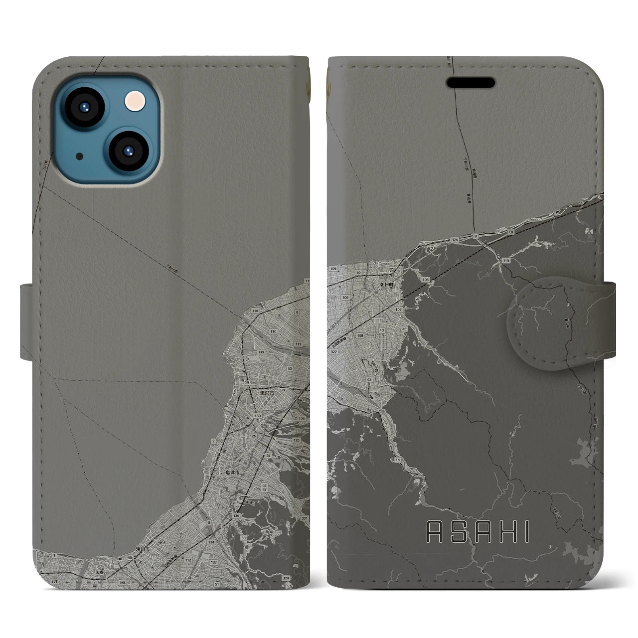 【朝日(富山県)】地図柄iPhoneケース(手帳タイプ)