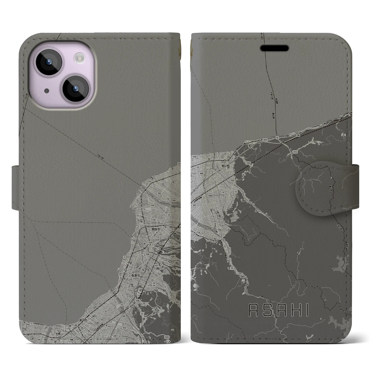 【朝日(富山県)】地図柄iPhoneケース(手帳タイプ)