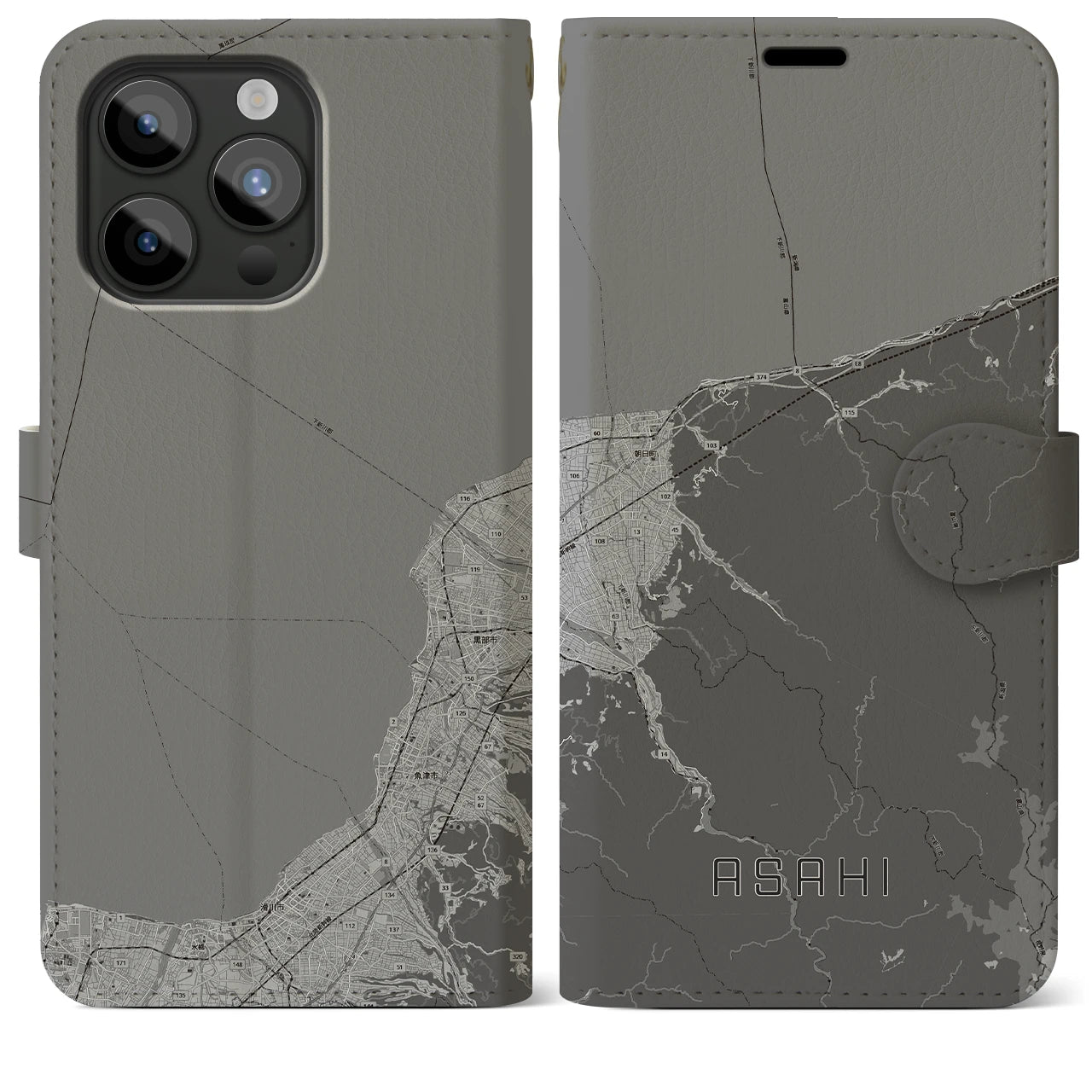 【朝日(富山県)】地図柄iPhoneケース(手帳タイプ)
