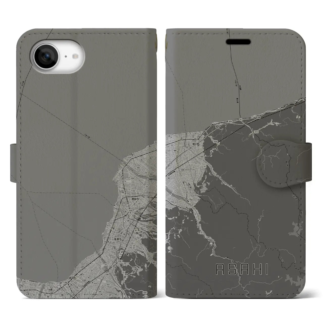 【朝日(富山県)】地図柄iPhoneケース(手帳タイプ)