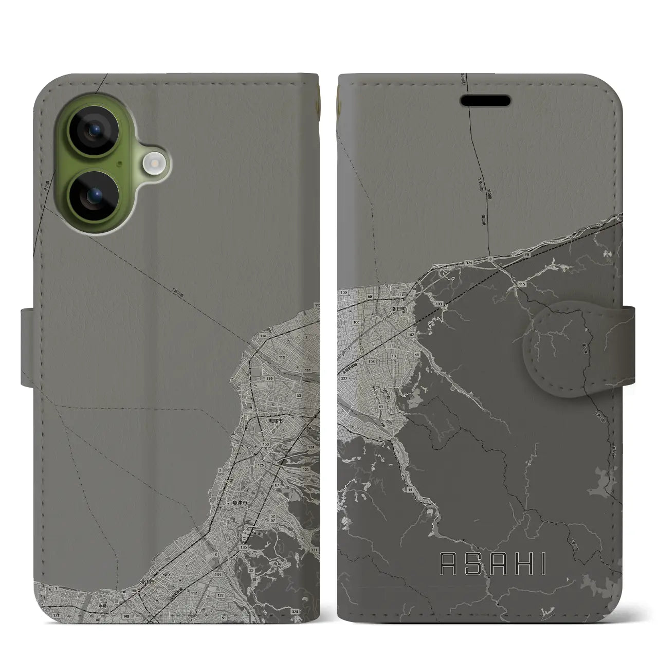 【朝日(富山県)】地図柄iPhoneケース(手帳タイプ)