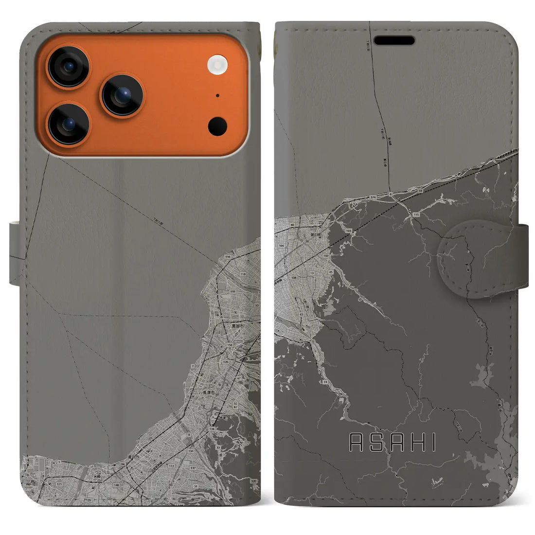【朝日(富山県)】地図柄iPhoneケース(手帳タイプ)