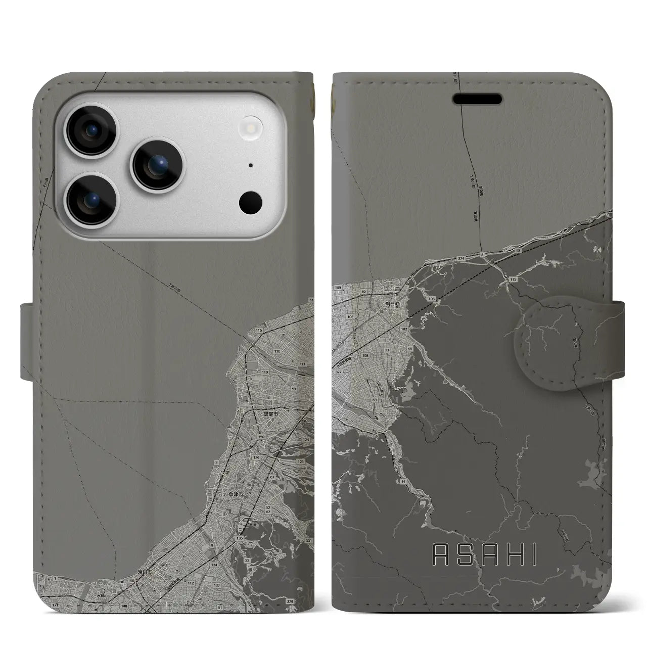 【朝日(富山県)】地図柄iPhoneケース(手帳タイプ)