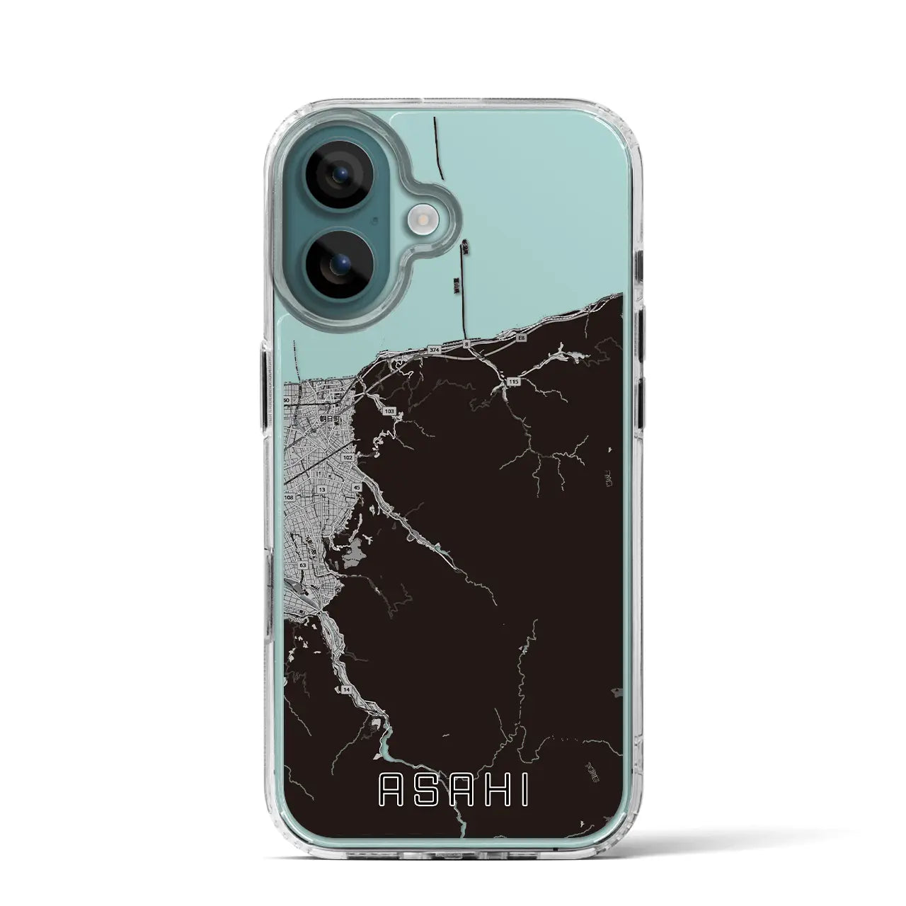 【朝日(富山県)】地図柄iPhoneケース(MagSafeタイプ)モノトーン・iPhone 16 Pro 用