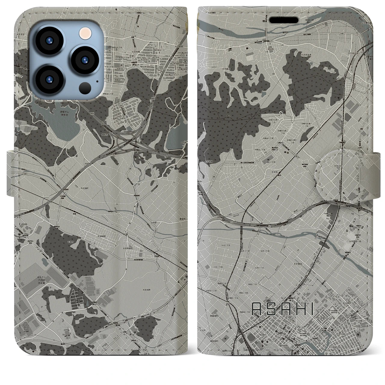 【朝日(三重県)】地図柄iPhoneケース(手帳タイプ)