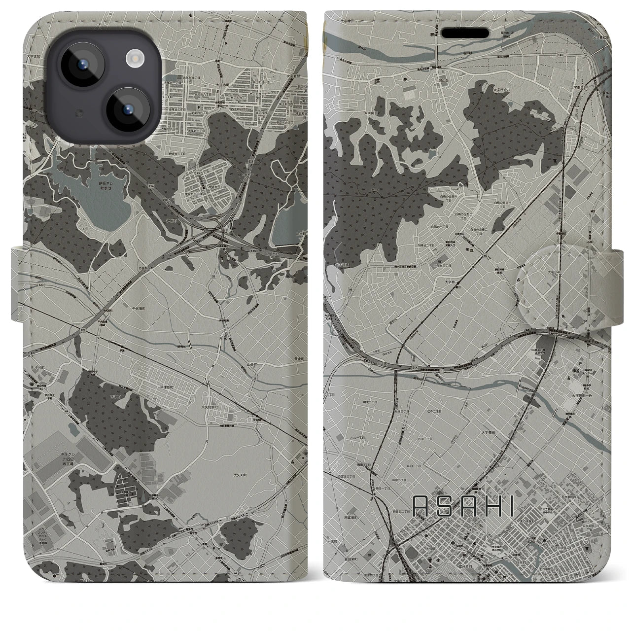 【朝日(三重県)】地図柄iPhoneケース(手帳タイプ)