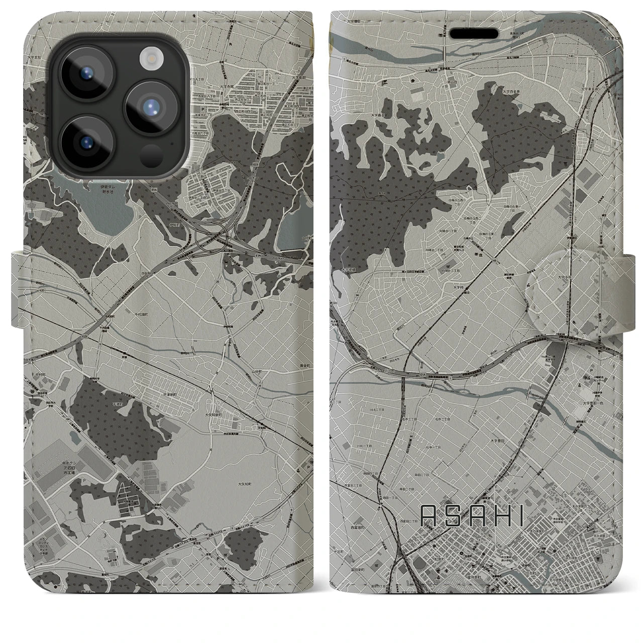 【朝日(三重県)】地図柄iPhoneケース(手帳タイプ)