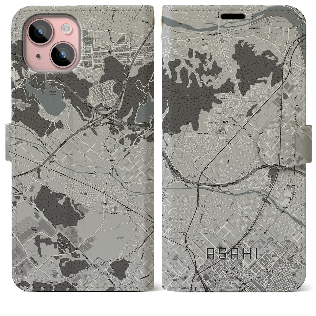 【朝日(三重県)】地図柄iPhoneケース(手帳タイプ)