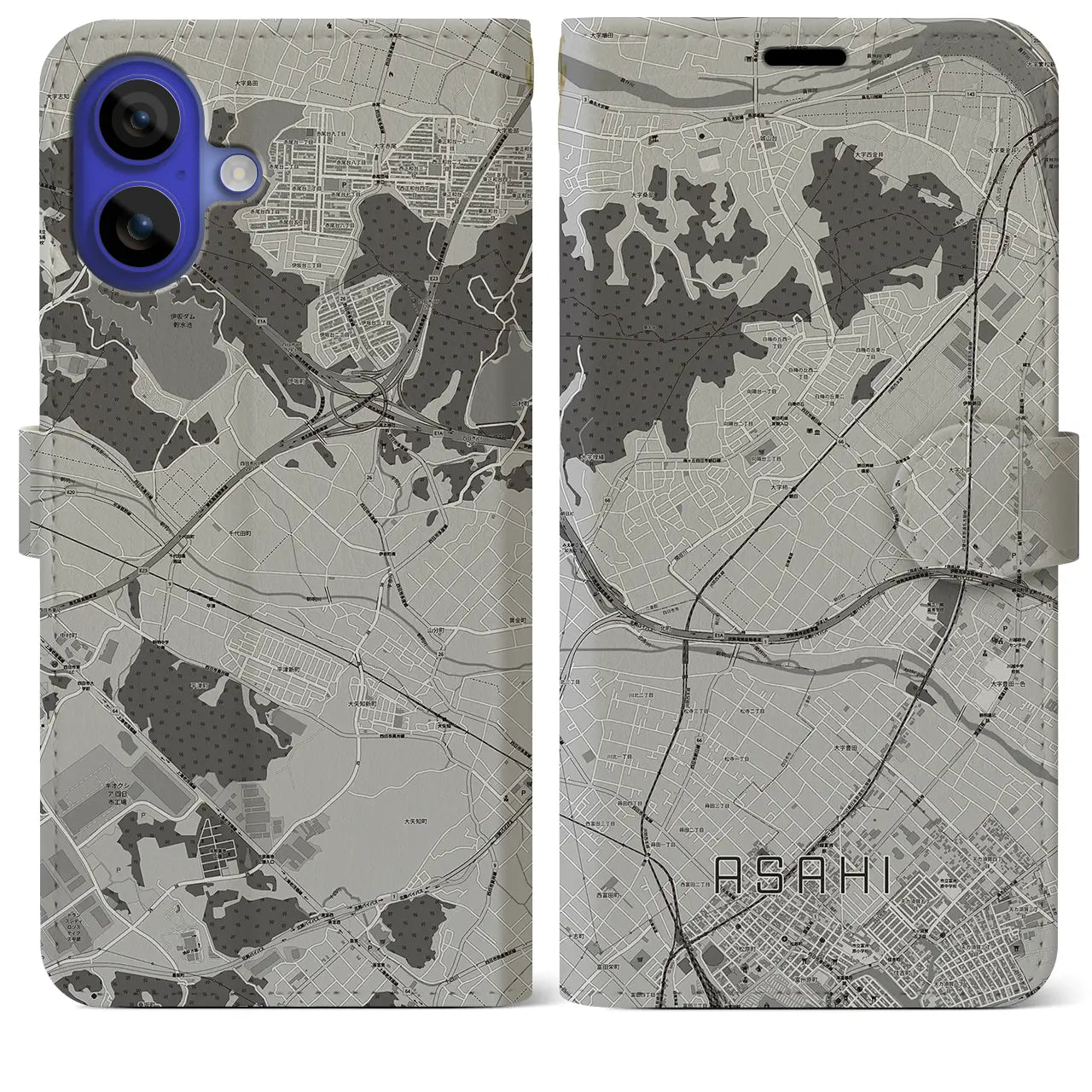 【朝日(三重県)】地図柄iPhoneケース(手帳タイプ)