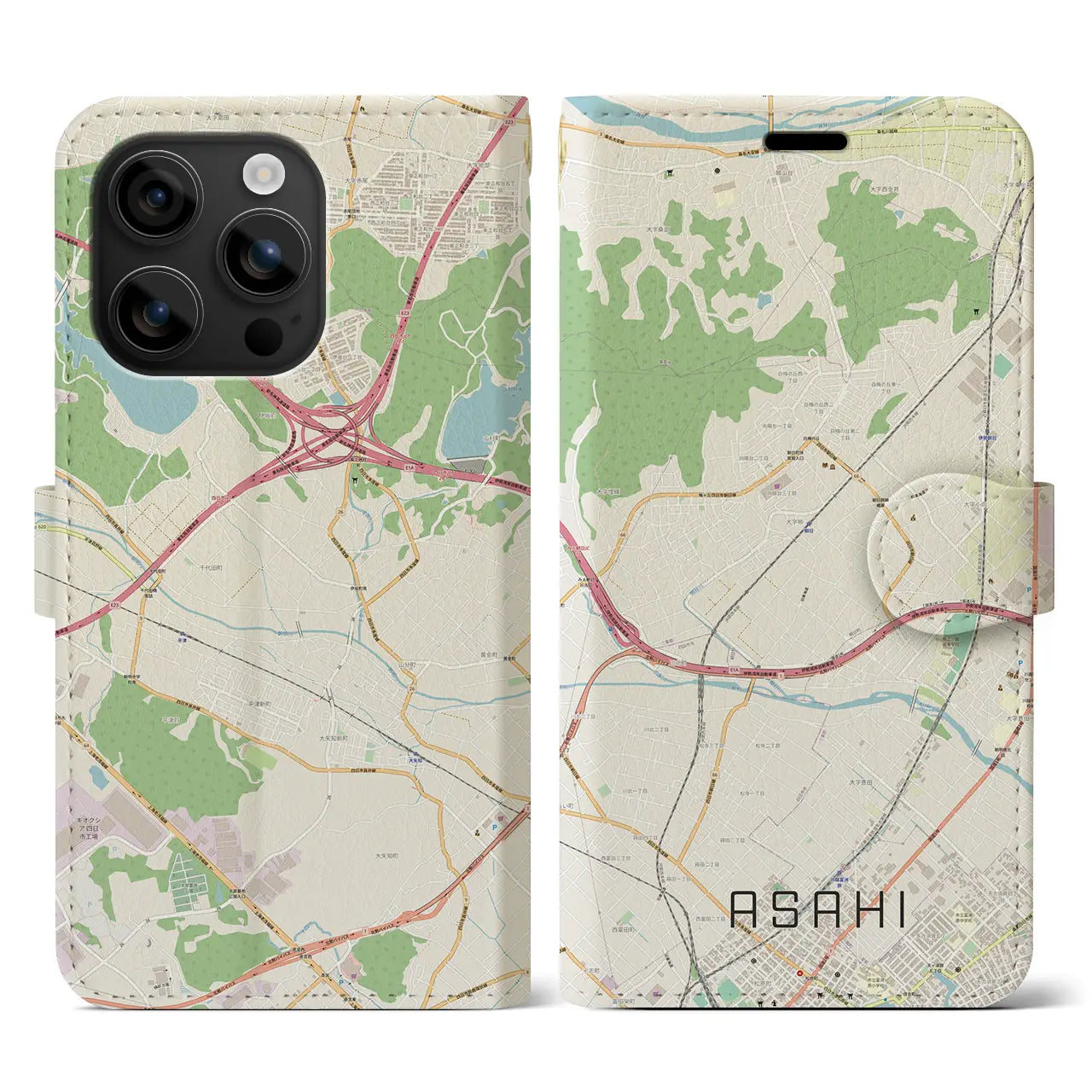 【朝日(三重県)】地図柄iPhoneケース(手帳タイプ)ナチュラル・iPhone 16 用