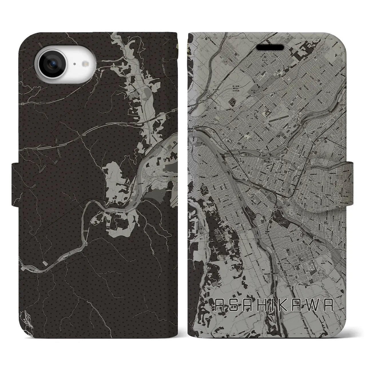 【旭川(北海道)】地図柄iPhoneケース(手帳タイプ)