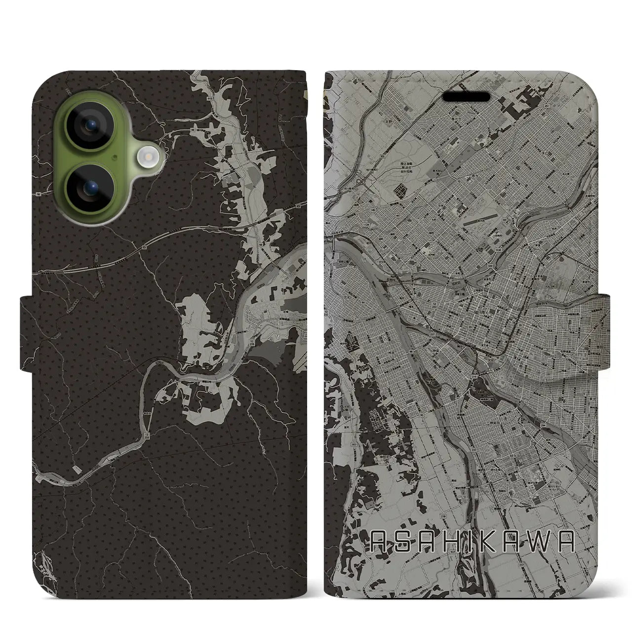 【旭川(北海道)】地図柄iPhoneケース(手帳タイプ)