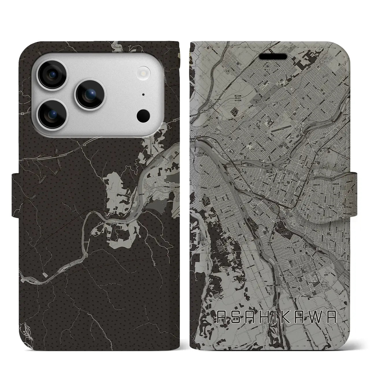 【旭川(北海道)】地図柄iPhoneケース(手帳タイプ)