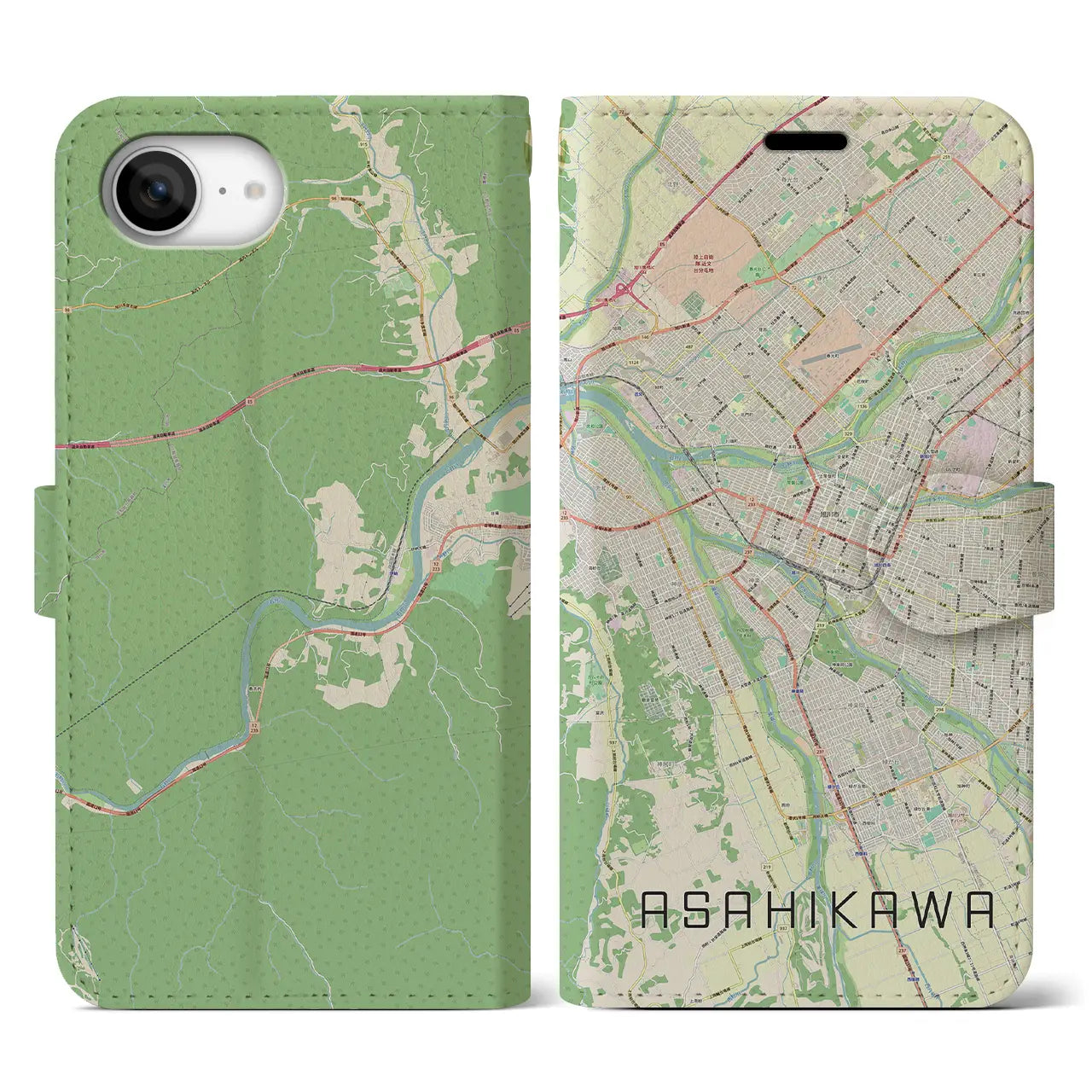 【旭川(北海道)】地図柄iPhoneケース(手帳タイプ)