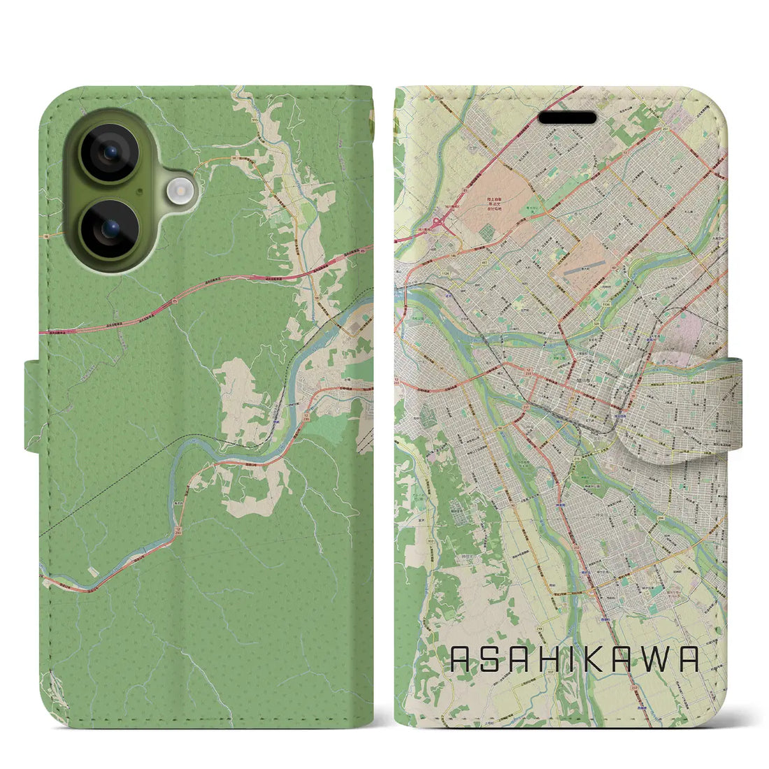 【旭川(北海道)】地図柄iPhoneケース(手帳タイプ)ナチュラル・iPhone 17 Pro Max 用