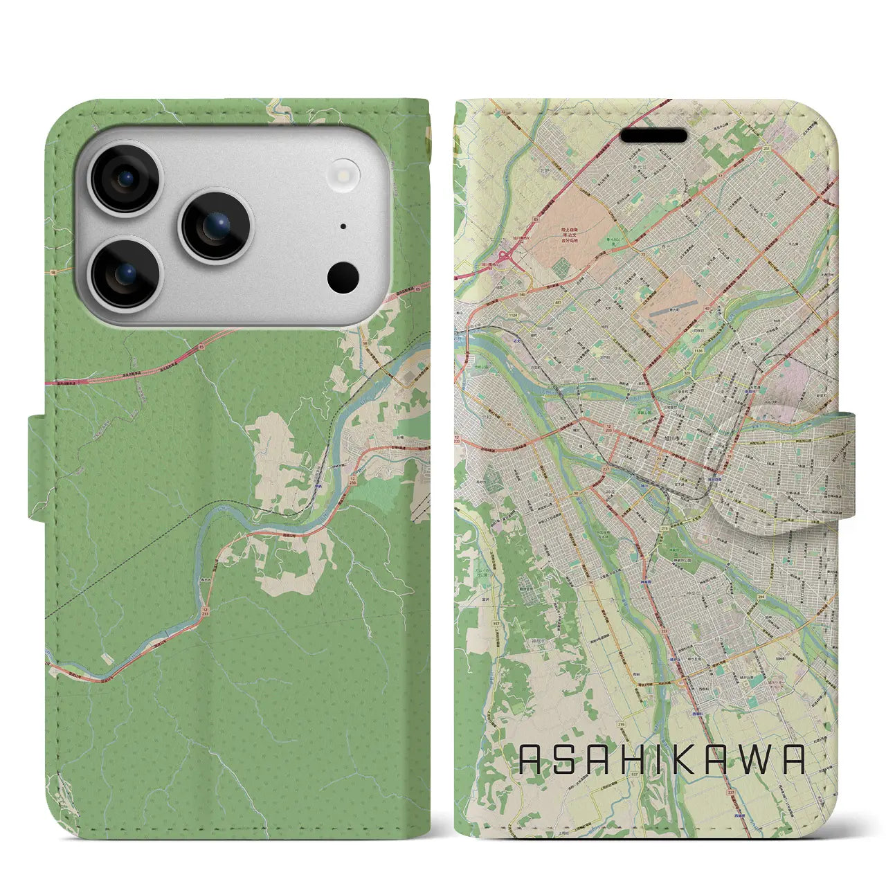 【旭川(北海道)】地図柄iPhoneケース(手帳タイプ)