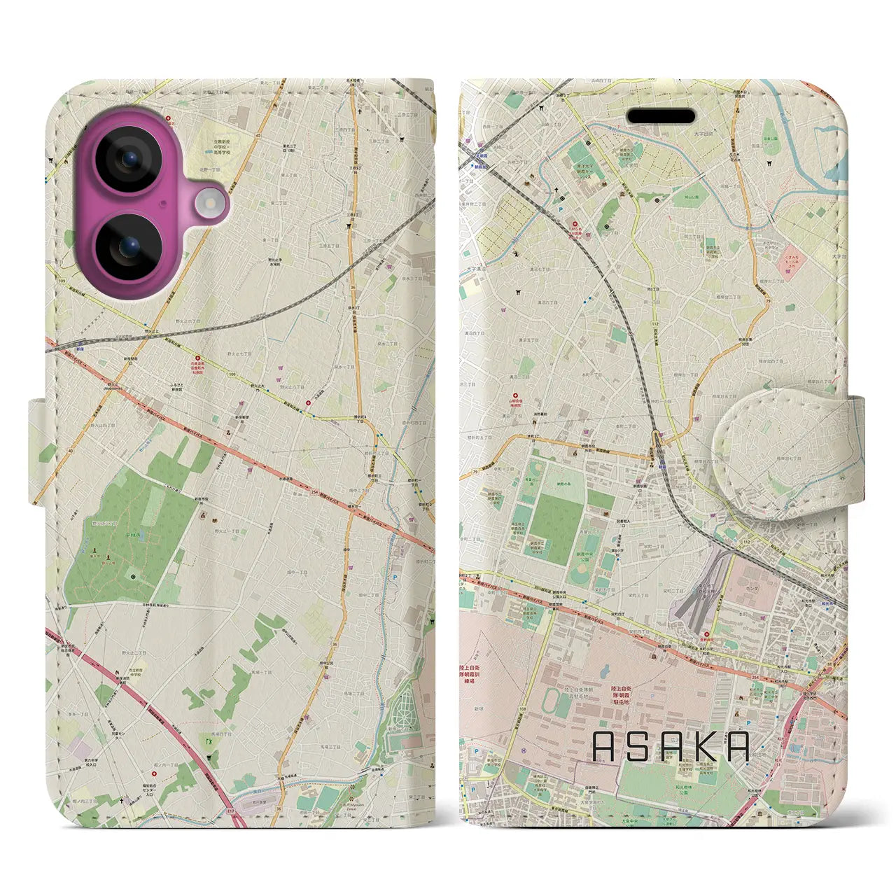 【朝霞(埼玉県)】地図柄iPhoneケース(手帳タイプ)ナチュラル・iPhone 16 Pro 用