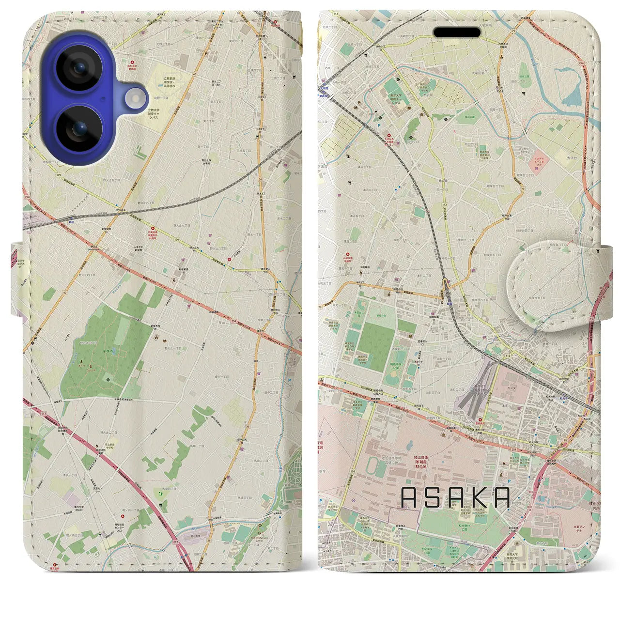 【朝霞(埼玉県)】地図柄iPhoneケース(手帳タイプ)ナチュラル・iPhone 16 Pro Max 用