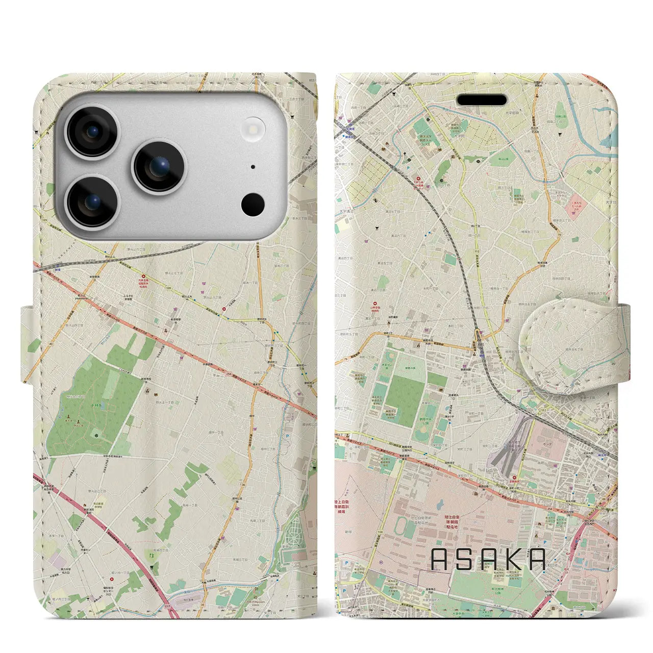 【朝霞(埼玉県)】地図柄iPhoneケース(手帳タイプ)