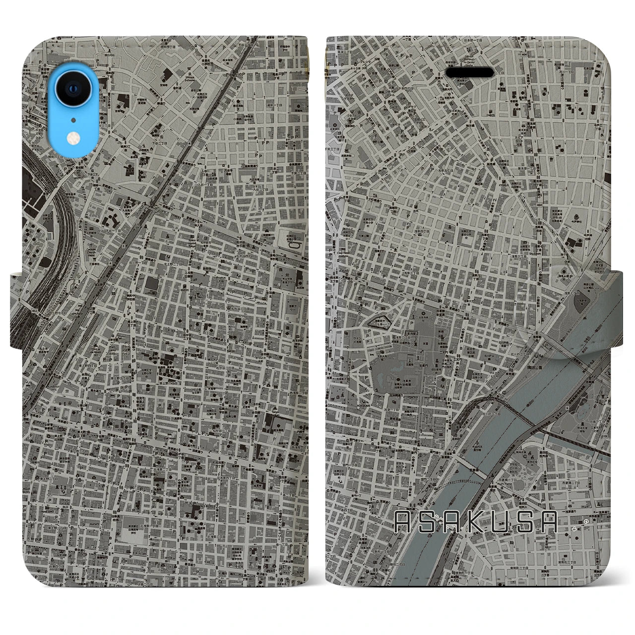 【浅草2(東京都)】地図柄iPhoneケース(手帳タイプ)モノトーン・iPhone XR 用