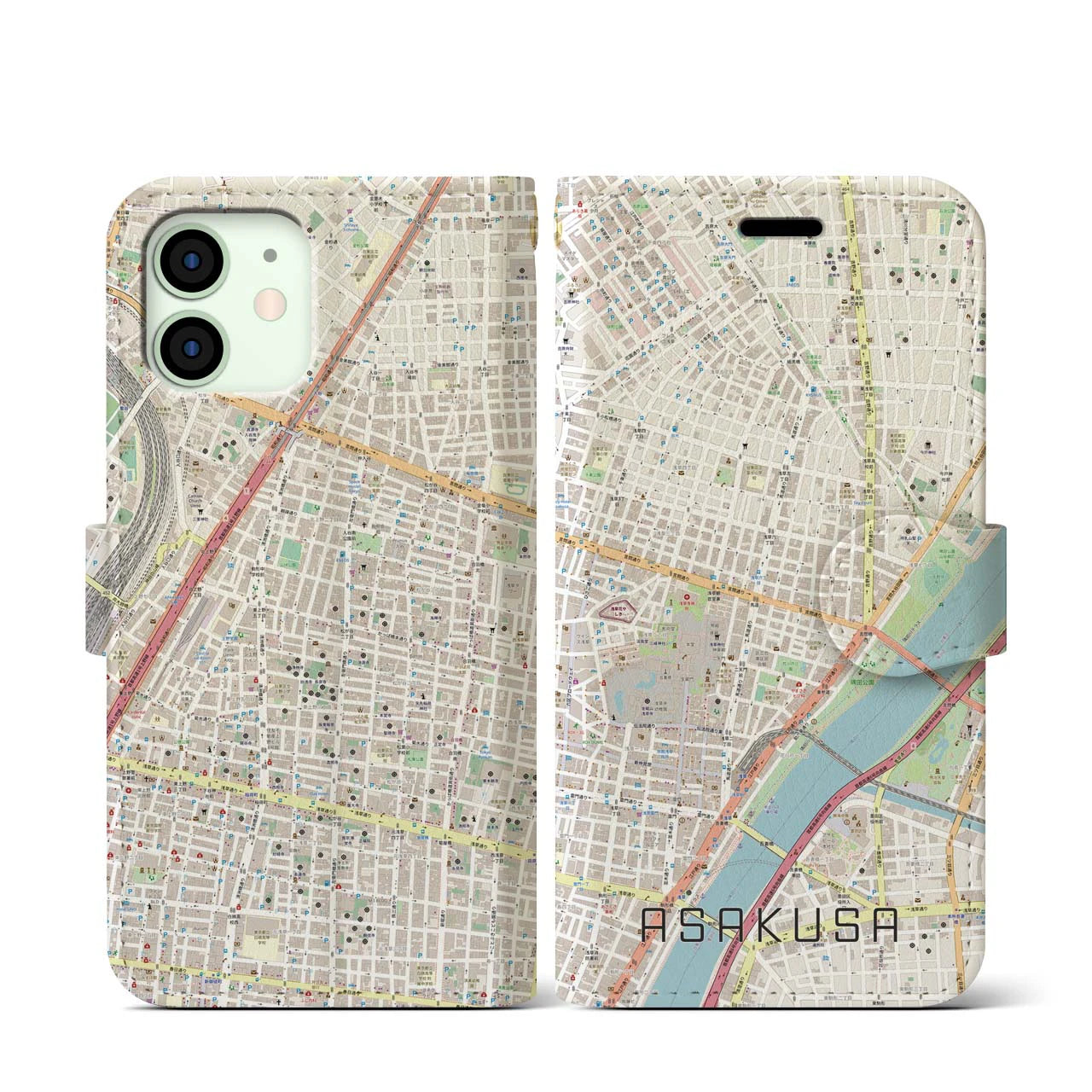 【浅草2(東京都)】地図柄iPhoneケース(手帳タイプ)