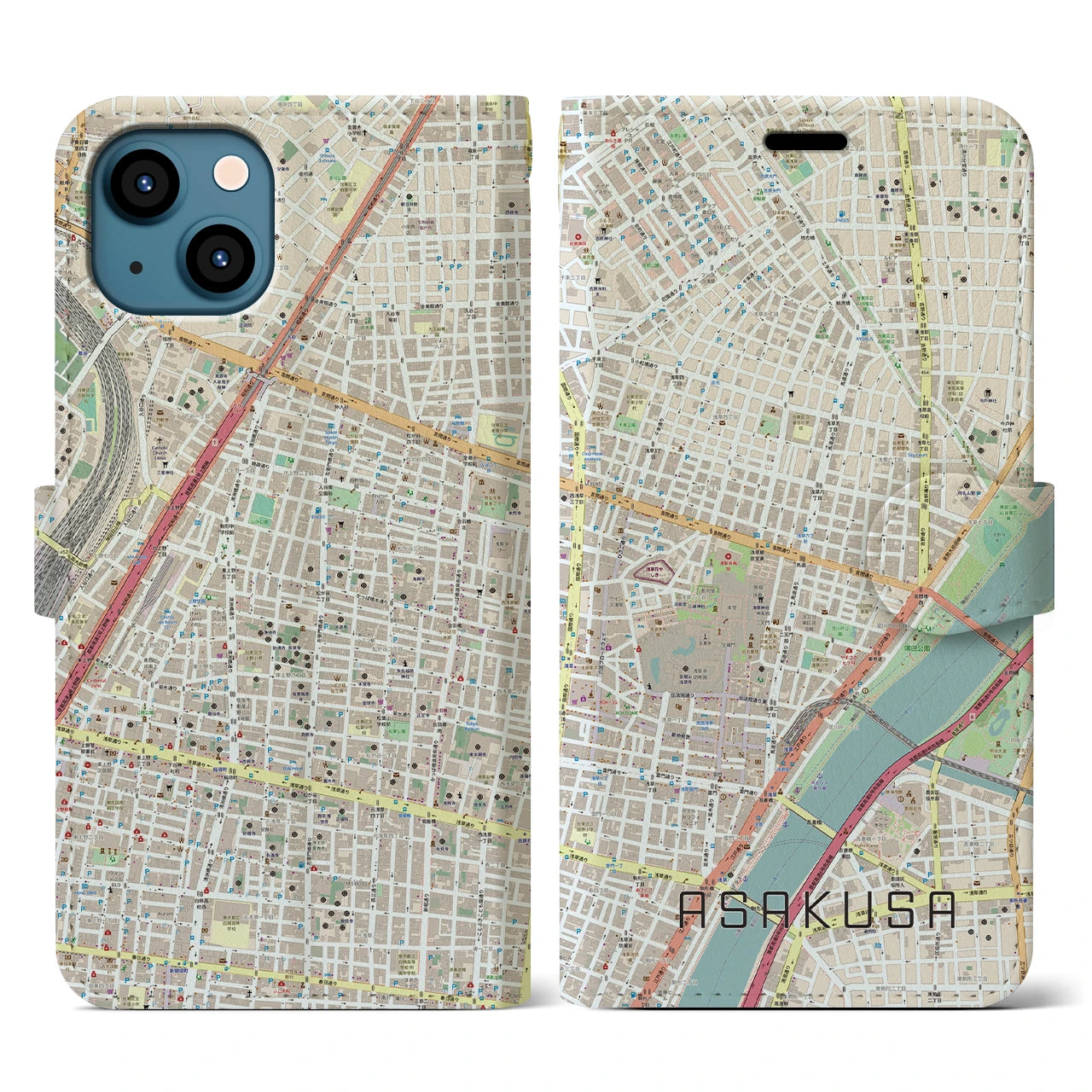 【浅草2(東京都)】地図柄iPhoneケース(手帳タイプ)