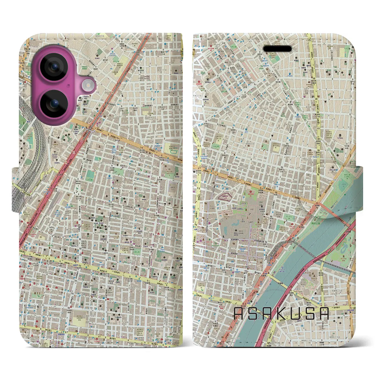 【浅草2(東京都)】地図柄iPhoneケース(手帳タイプ)