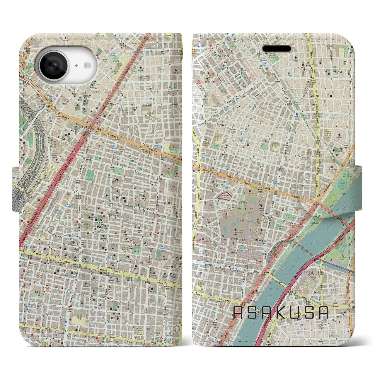 【浅草2(東京都)】地図柄iPhoneケース(手帳タイプ)