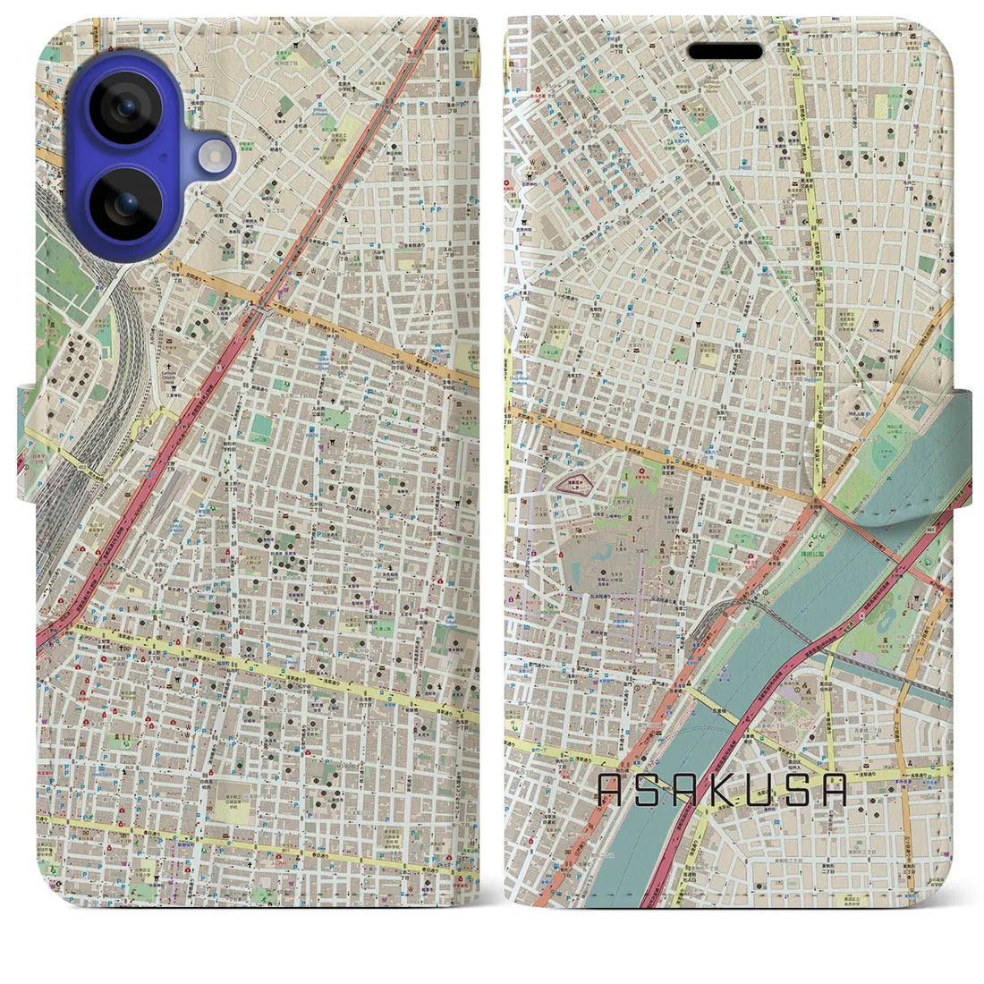 【浅草2(東京都)】地図柄iPhoneケース(手帳タイプ)ナチュラル・iPhone 16 Pro Max 用