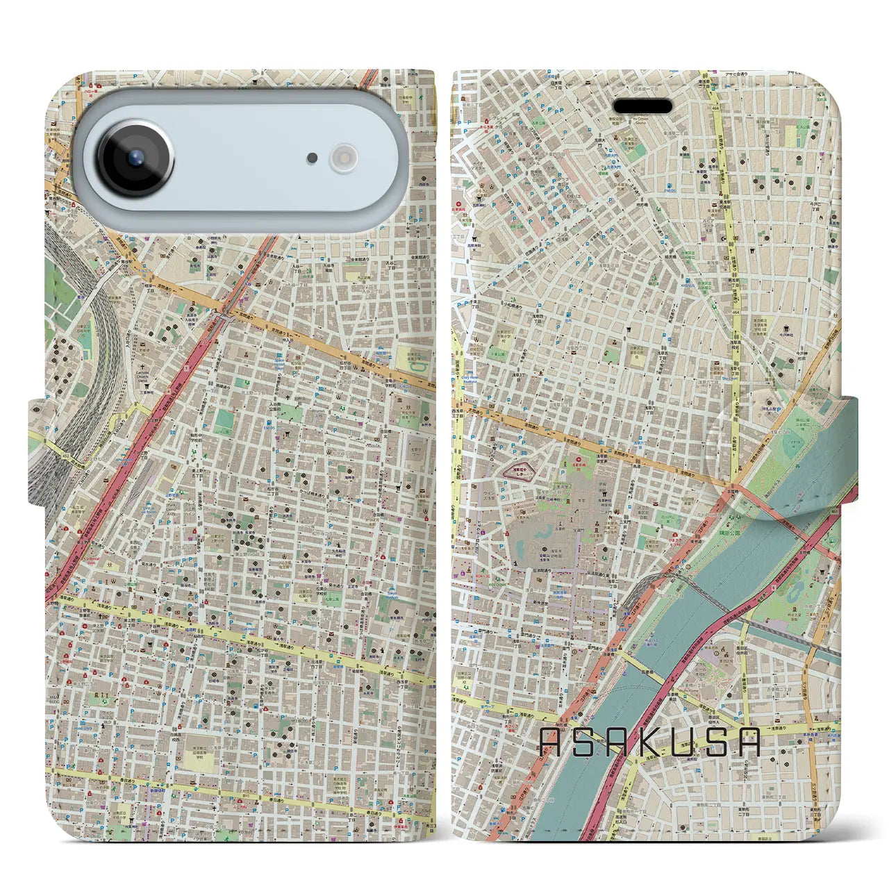 【浅草2(東京都)】地図柄iPhoneケース(手帳タイプ)ナチュラル・iPhone 17 Pro Max 用