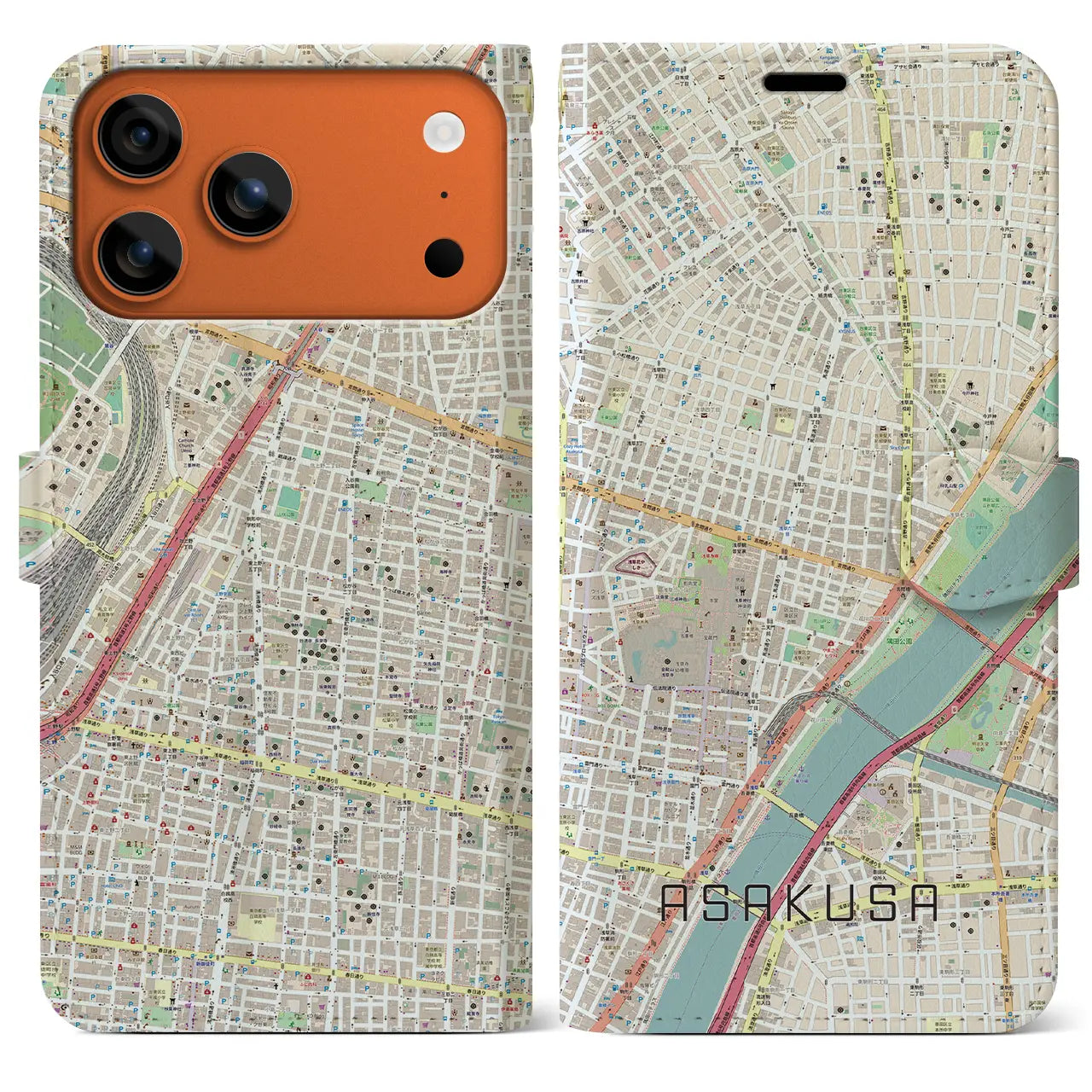 【浅草2(東京都)】地図柄iPhoneケース(手帳タイプ)モノトーン・iPhone 17 Pro Max 用