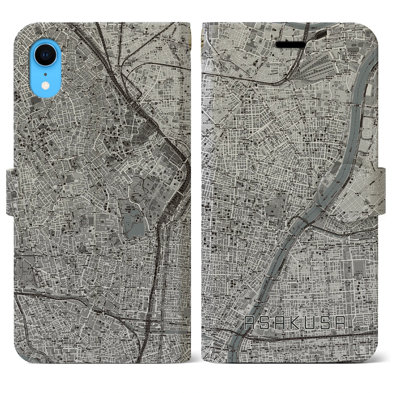 【浅草(東京都)】地図柄iPhoneケース(手帳タイプ)モノトーン・iPhone XR 用