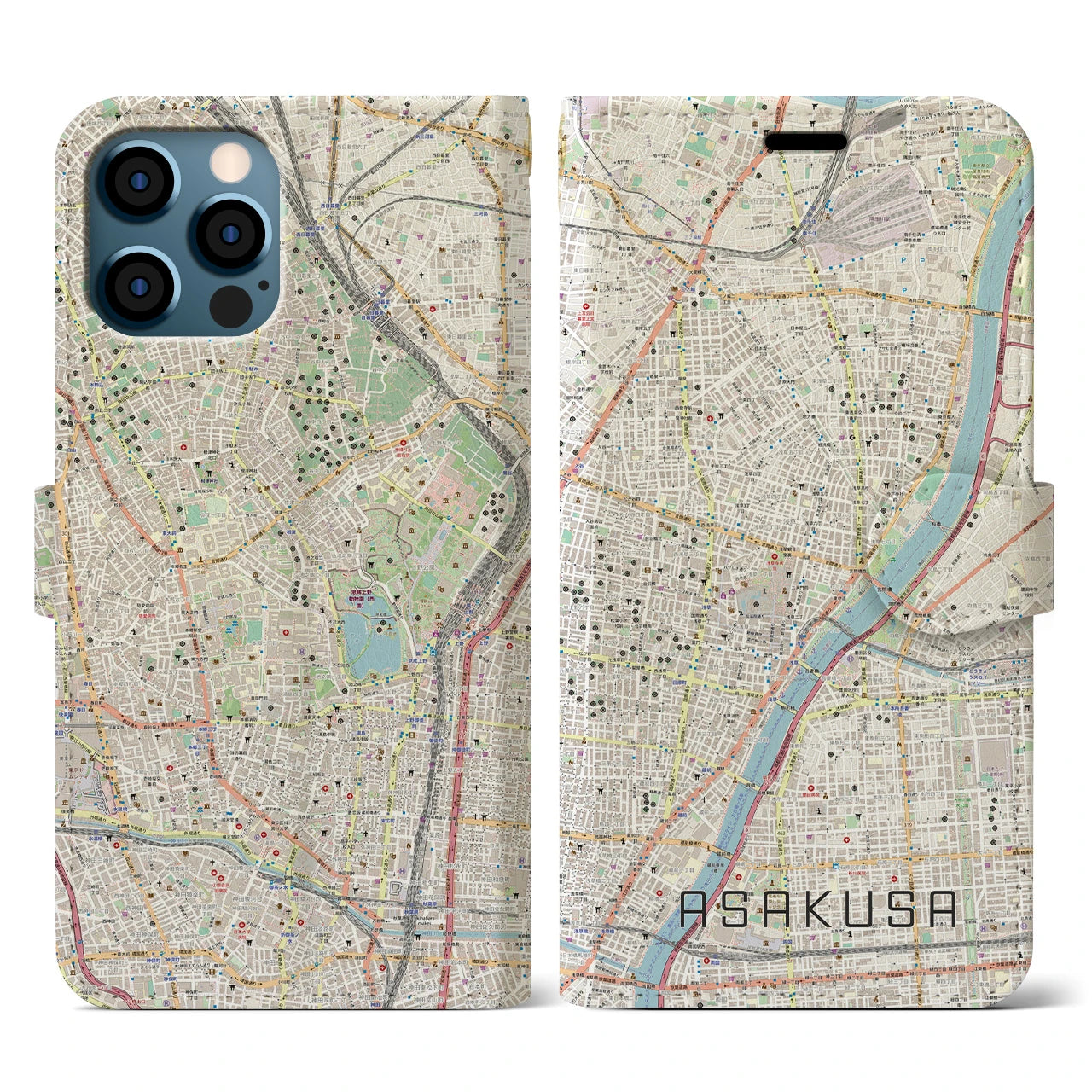 【浅草(東京都)】地図柄iPhoneケース(手帳タイプ)