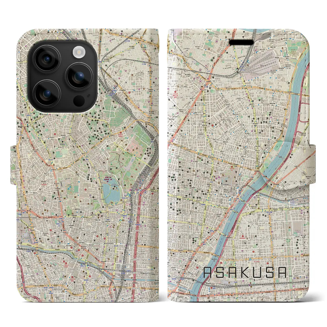 【浅草(東京都)】地図柄iPhoneケース(手帳タイプ)ナチュラル・iPhone 16 用