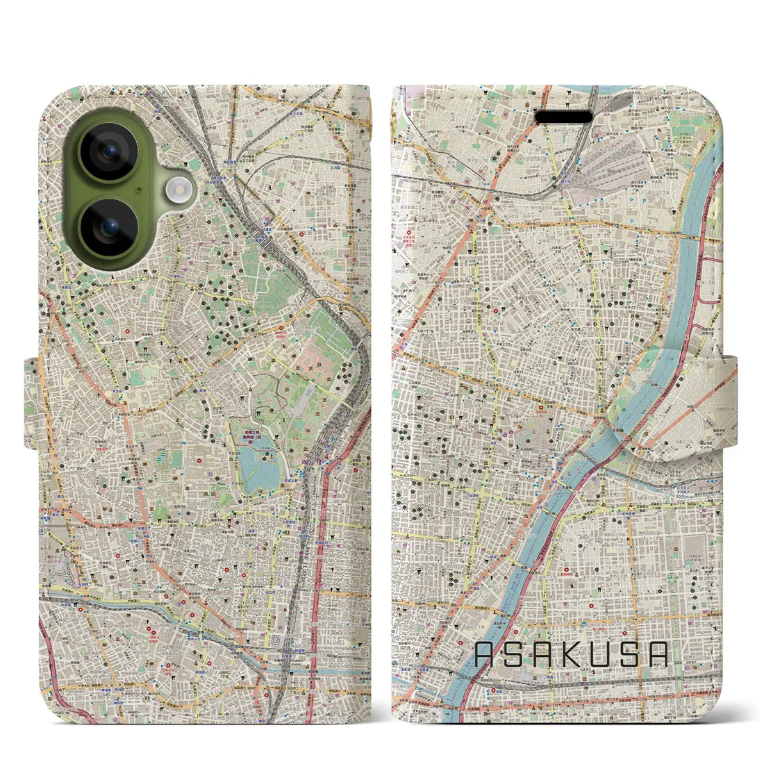 【浅草(東京都)】地図柄iPhoneケース(手帳タイプ)ナチュラル・iPhone 17 Pro Max 用