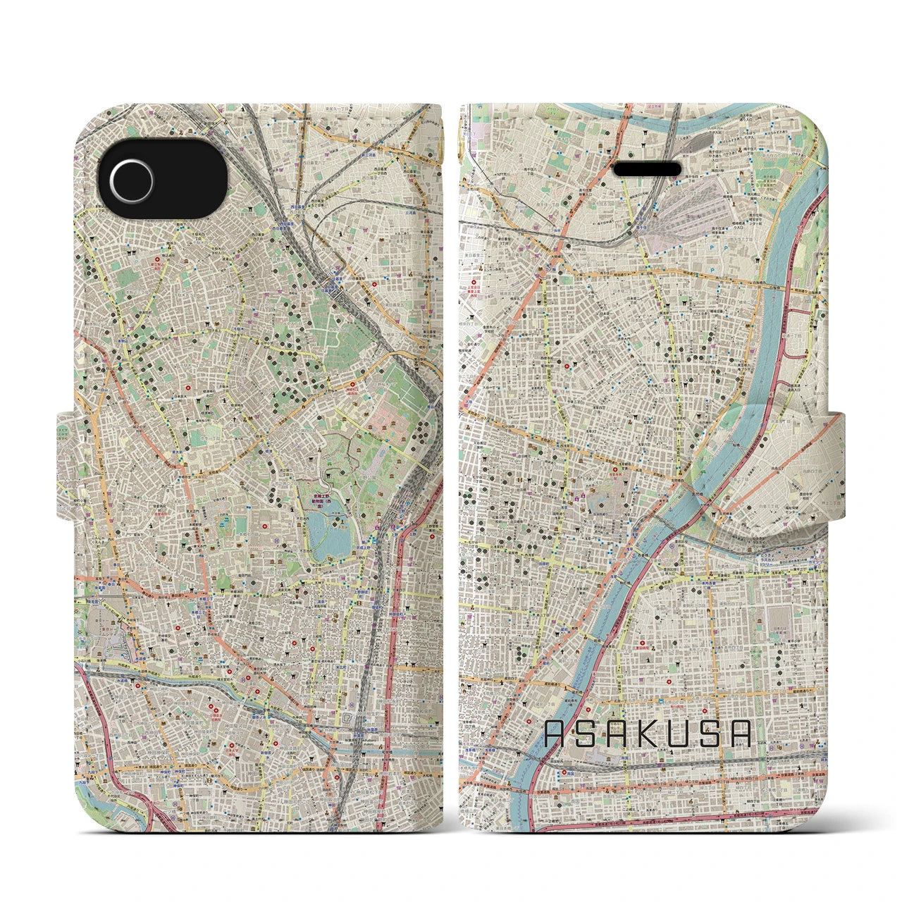 【浅草(東京都)】地図柄iPhoneケース(手帳タイプ)