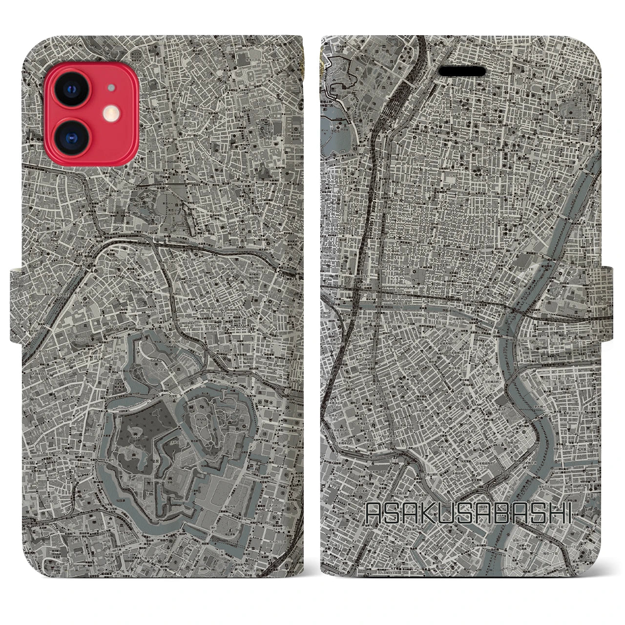 【浅草橋(東京都)】地図柄iPhoneケース(手帳タイプ)モノトーン・iPhone 11 用