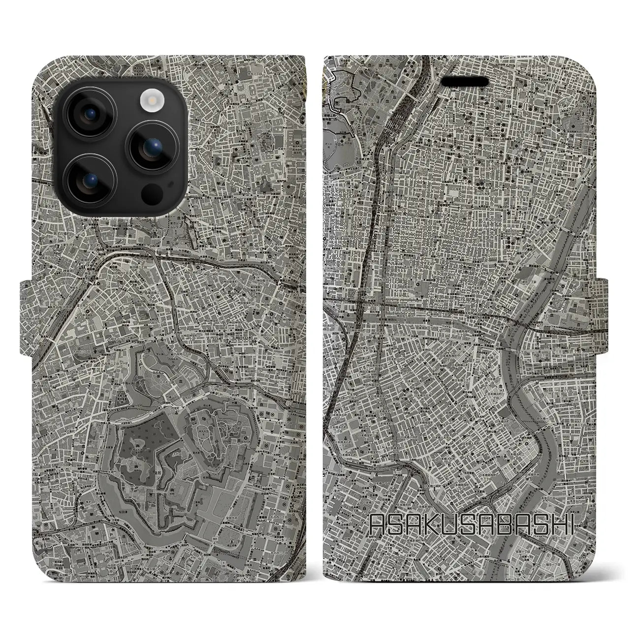 【浅草橋(東京都)】地図柄iPhoneケース(手帳タイプ)モノトーン・iPhone 16 用