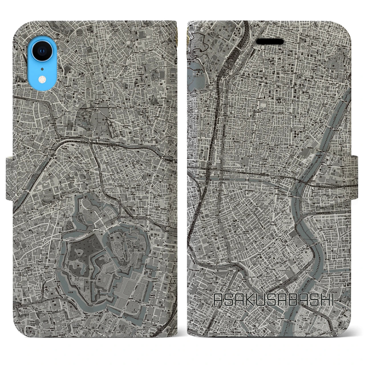 【浅草橋(東京都)】地図柄iPhoneケース(手帳タイプ)モノトーン・iPhone XR 用