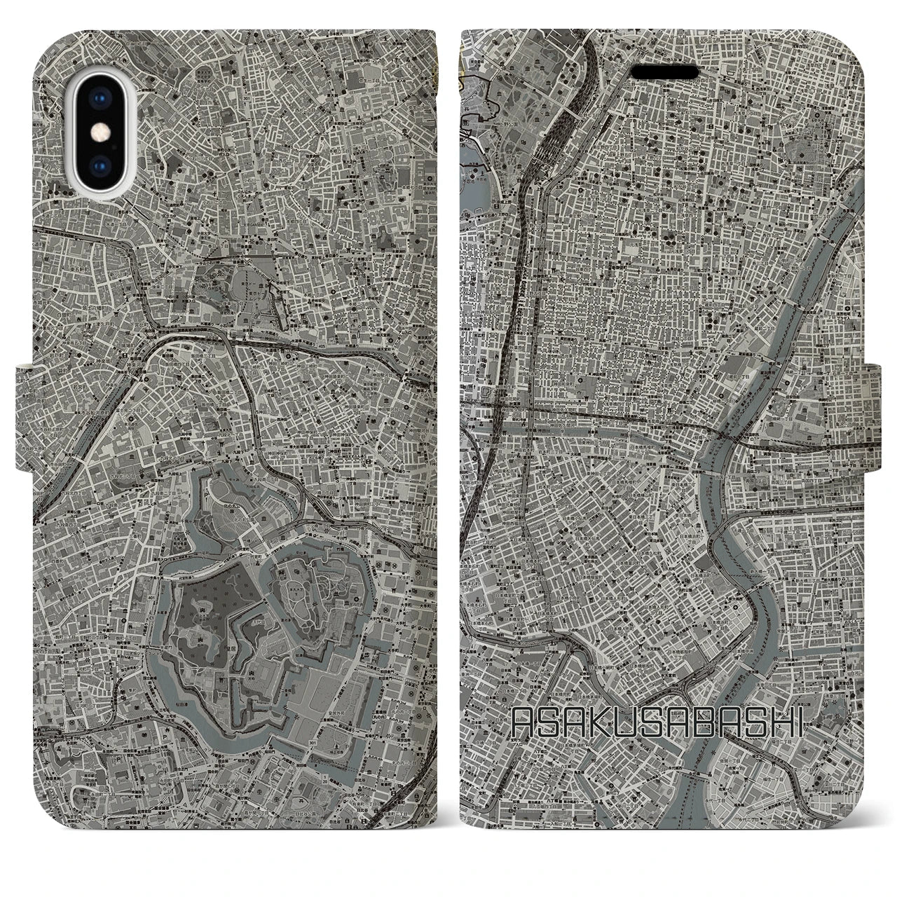 【浅草橋(東京都)】地図柄iPhoneケース(手帳タイプ)モノトーン・iPhone XS Max 用