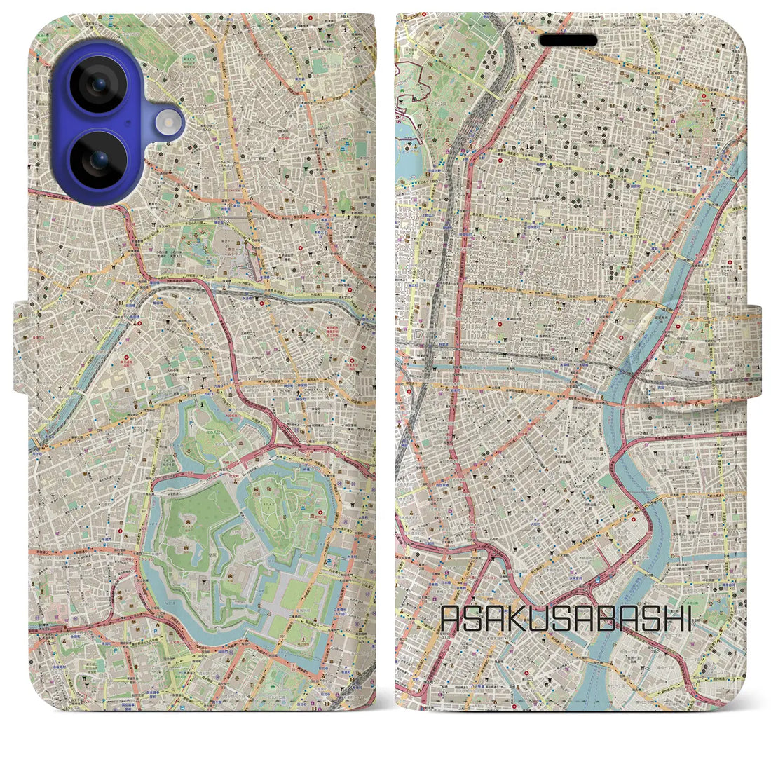 【浅草橋(東京都)】地図柄iPhoneケース(手帳タイプ)ナチュラル・iPhone 16 Pro Max 用